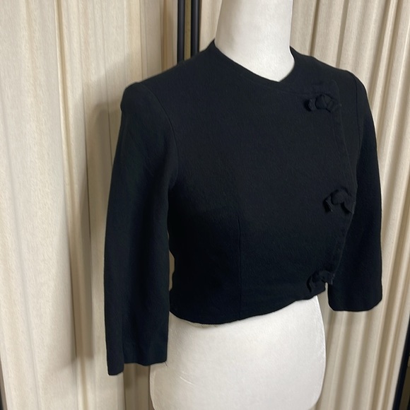 VINTAGE- GAY GIBSON 30’S-50’S DOUBLE BREASTED BLACK CROPPED CARDIGAN XS - Picture 4 of 16